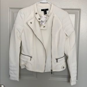 H&M Textured White Moto Jacket with Silver Detail